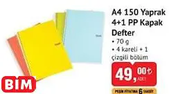 STUDİ A4 150 YAPRAK  4+1 PP KAPAK  DEFTER